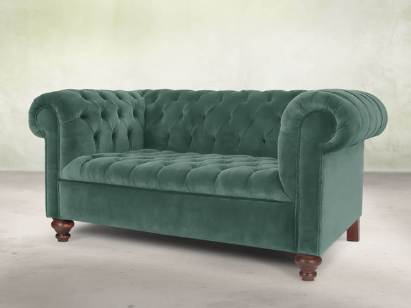 Elsa Snug 2 Seat Chesterfield Sofa In Aqua Lush Velvet