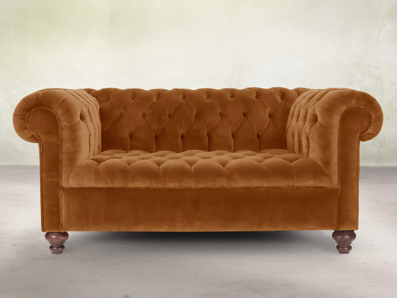 Elsa Snug 2 Seat Chesterfield Sofa In Burnt Orange Lush Velvet