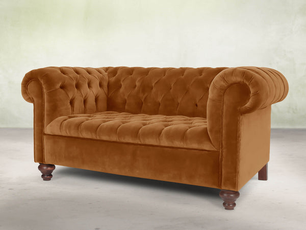 Elsa Snug 2 Seat Chesterfield Sofa In Burnt Orange Lush Velvet