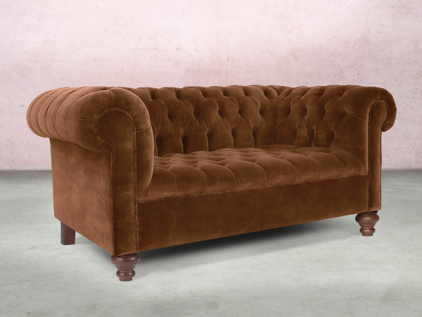 Elsa Snug 2 Seat Chesterfield Sofa In Burnt Umber Vintage Velvet