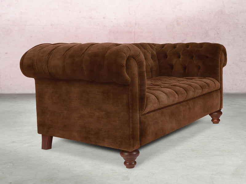 Elsa Snug 2 Seat Chesterfield Sofa In Burnt Umber Vintage Velvet