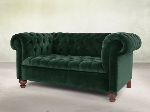 Elsa Snug 2 Seat Chesterfield Sofa In Dark Green Lush Velvet