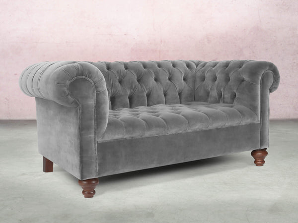 Elsa Snug 2 Seat Chesterfield Sofa In Dove Vintage Velvet