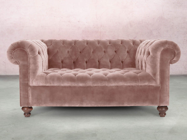 Elsa Snug 2 Seat Chesterfield Sofa In Dusky Pink Vintage Velvet