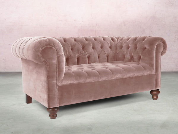 Elsa Snug 2 Seat Chesterfield Sofa In Dusky Pink Vintage Velvet