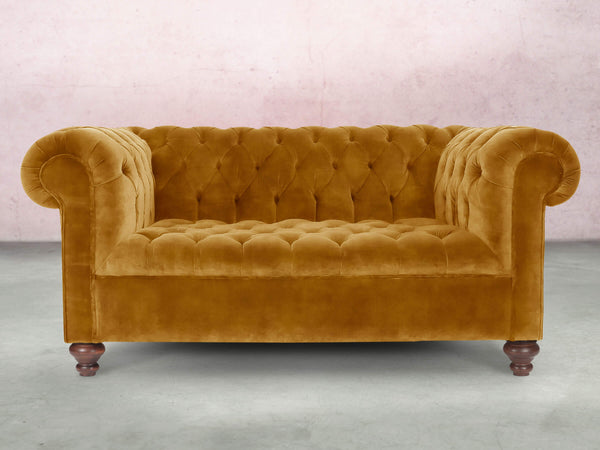 Elsa Snug 2 Seat Chesterfield Sofa In Gold Vintage Velvet