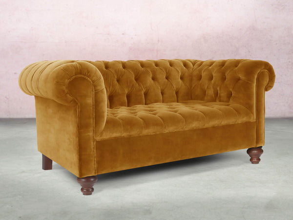 Elsa Snug 2 Seat Chesterfield Sofa In Gold Vintage Velvet