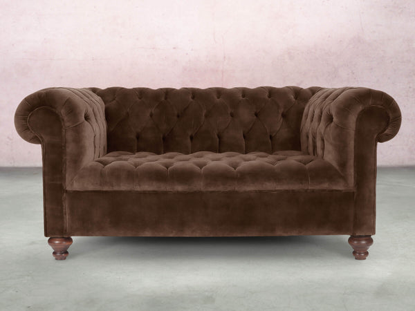 Elsa Snug 2 Seat Chesterfield Sofa In Hickory Vintage Velvet