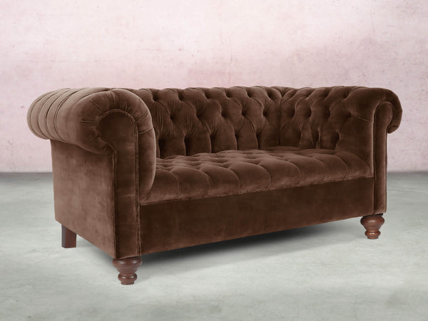 Elsa Snug 2 Seat Chesterfield Sofa In Hickory Vintage Velvet
