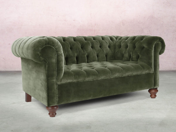 Elsa Snug 2 Seat Chesterfield Sofa In Jade Vintage Velvet