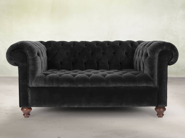 Elsa Snug 2 Seat Chesterfield Sofa In Jet Black Lush Velvet