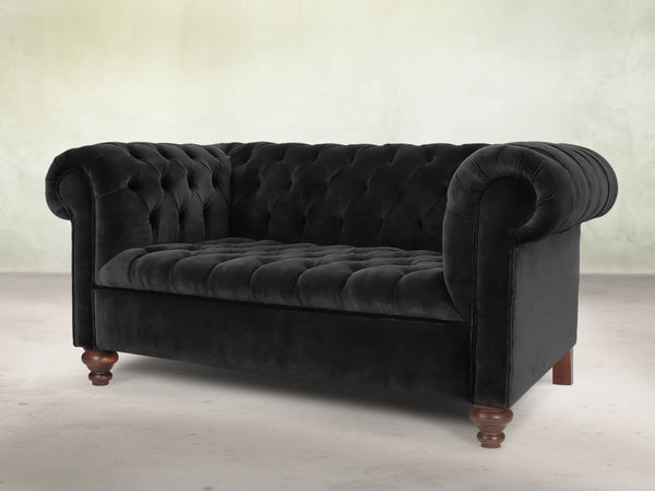 Elsa Snug 2 Seat Chesterfield Sofa In Jet Black Lush Velvet