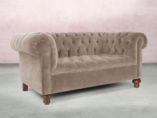 Elsa Snug 2 Seat Chesterfield Sofa In Mocha Vintage Velvet