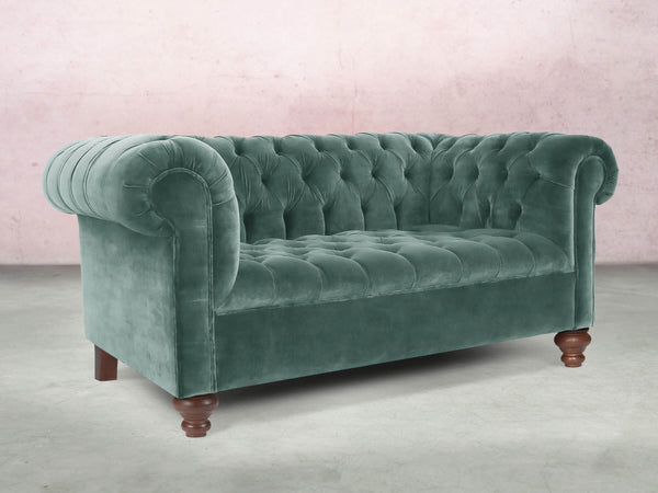 Elsa Snug 2 Seat Chesterfield Sofa In Ocean Storm Vintage Velvet