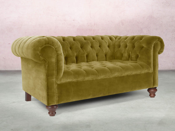 Elsa Snug 2 Seat Chesterfield Sofa In Olive Vintage Velvet