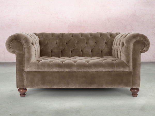 Elsa Snug 2 Seat Chesterfield Sofa In Otter Vintage Velvet