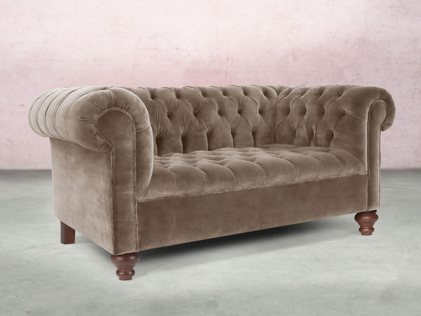 Elsa Snug 2 Seat Chesterfield Sofa In Otter Vintage Velvet