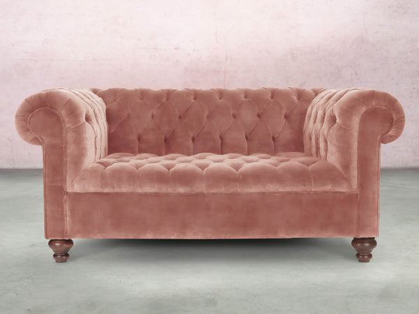 Elsa Snug 2 Seat Chesterfield Sofa In Pink Blush Vintage Velvet