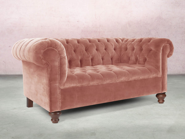 Elsa Snug 2 Seat Chesterfield Sofa In Pink Blush Vintage Velvet