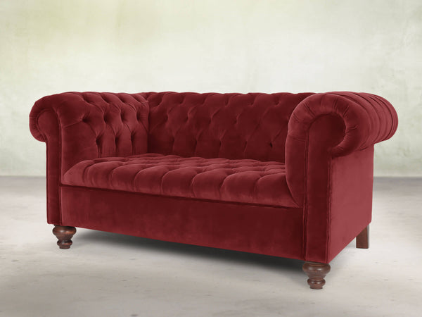 Elsa Snug 2 Seat Chesterfield Sofa In Red Lush Velvet