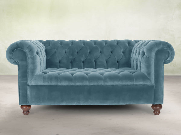 Elsa Snug 2 Seat Chesterfield Sofa In Sky Lush Velvet