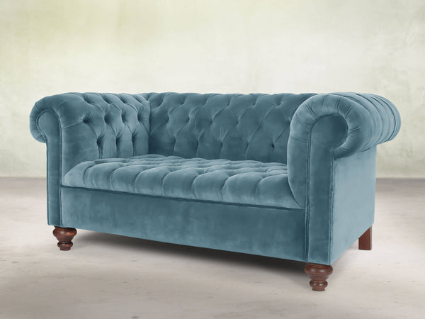 Elsa Snug 2 Seat Chesterfield Sofa In Sky Lush Velvet