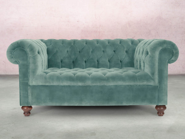 Elsa Snug 2 Seat Chesterfield Sofa In Summer Mist Vintage Velvet