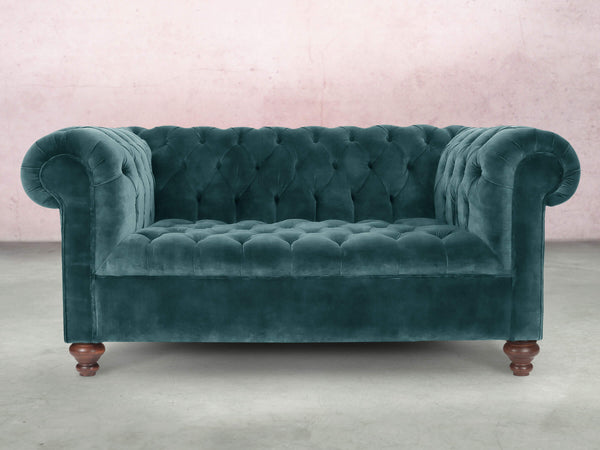 Elsa Snug 2 Seat Chesterfield Sofa In Teal Vintage Velvet