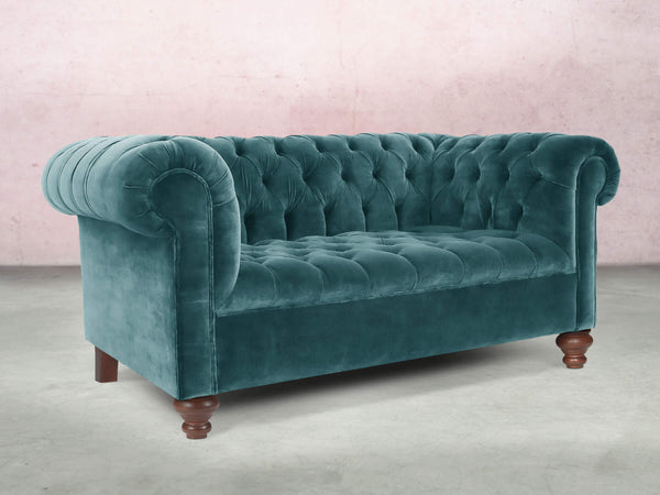 Elsa Snug 2 Seat Chesterfield Sofa In Teal Vintage Velvet