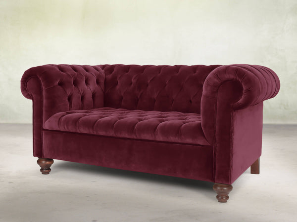 Elsa Snug 2 Seat Chesterfield Sofa In Wine Lush Velvet