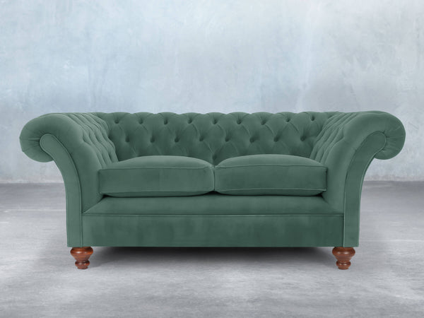 Flora 2 Seat Chesterfield Sofa In Aqua Lush Velvet