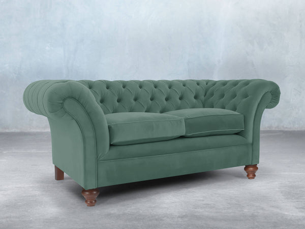 Flora 2 Seat Chesterfield Sofa In Aqua Lush Velvet