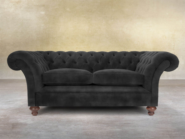 Flora 2 Seat Chesterfield Sofa In Black Cat Vintage Velvet