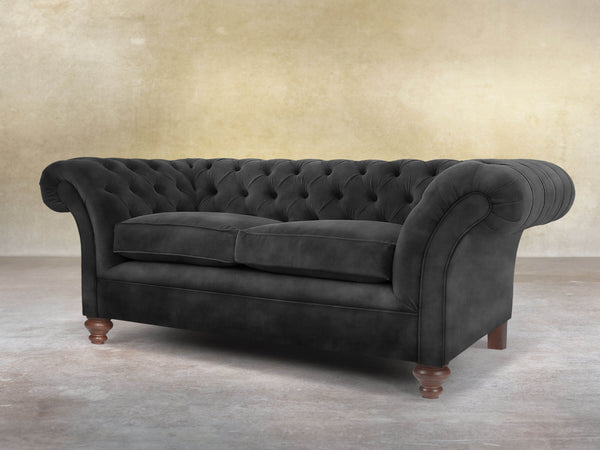 Flora 2 Seat Chesterfield Sofa In Black Cat Vintage Velvet