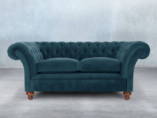 Flora 2 Seat Chesterfield Sofa In Blue Lush Velvet