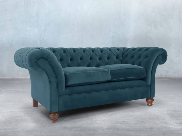 Flora 2 Seat Chesterfield Sofa In Blue Lush Velvet