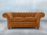 Flora 2 Seat Chesterfield Sofa In Burnt Orange Lush Velvet