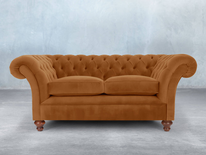 Flora 2 Seat Chesterfield Sofa In Burnt Orange Lush Velvet