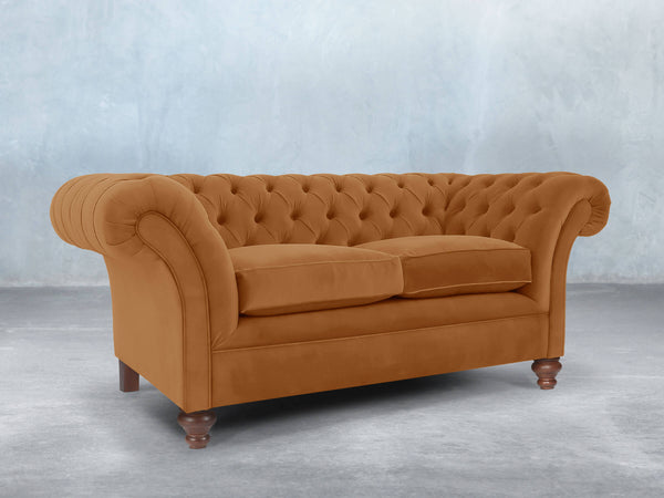 Flora 2 Seat Chesterfield Sofa In Burnt Orange Lush Velvet