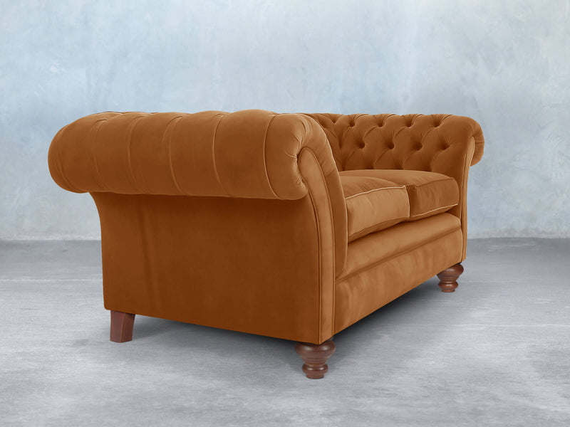 Flora 2 Seat Chesterfield Sofa In Burnt Orange Lush Velvet