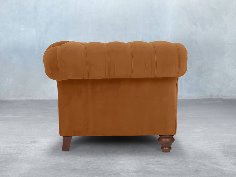 Flora 2 Seat Chesterfield Sofa In Burnt Orange Lush Velvet