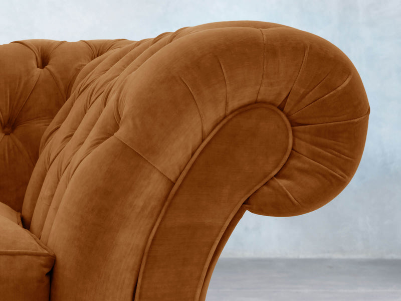 Flora 2 Seat Chesterfield Sofa In Burnt Orange Lush Velvet