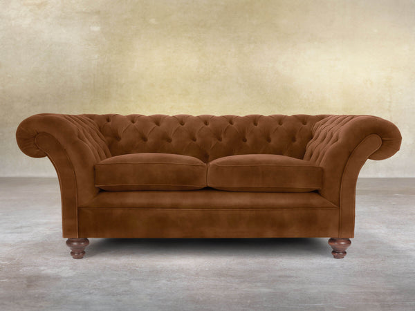 Flora 2 Seat Chesterfield Sofa In Burnt Umber Vintage Velvet