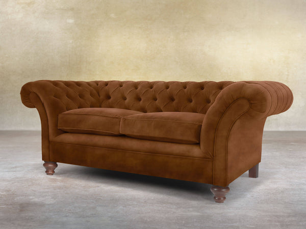 Flora 2 Seat Chesterfield Sofa In Burnt Umber Vintage Velvet