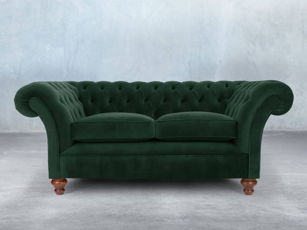 Flora 2 Seat Chesterfield Sofa In Dark Green Lush Velvet