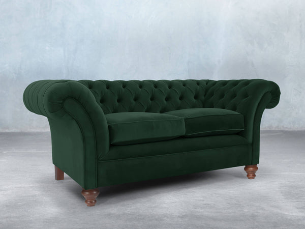 Flora 2 Seat Chesterfield Sofa In Dark Green Lush Velvet