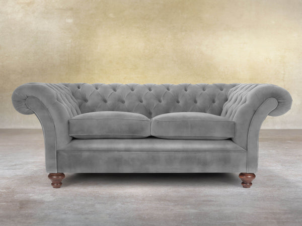 Flora 2 Seat Chesterfield Sofa In Dove Vintage Velvet