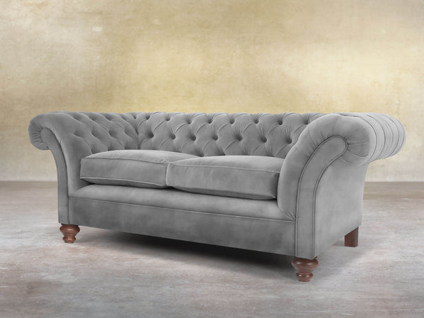 Flora 2 Seat Chesterfield Sofa In Dove Vintage Velvet