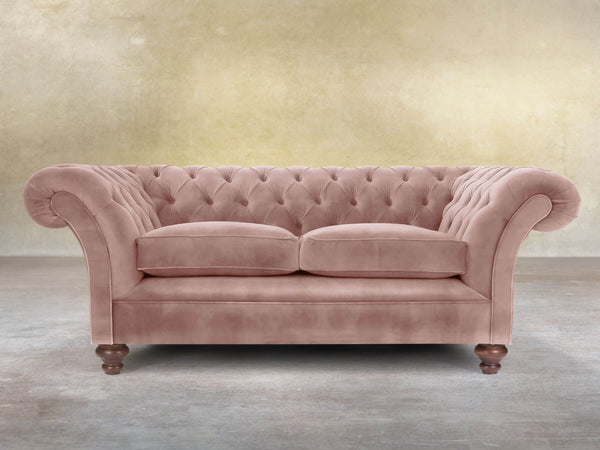 Flora 2 Seat Chesterfield Sofa In Dusky Pink Vintage Velvet