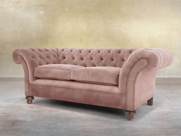 Flora 2 Seat Chesterfield Sofa In Dusky Pink Vintage Velvet